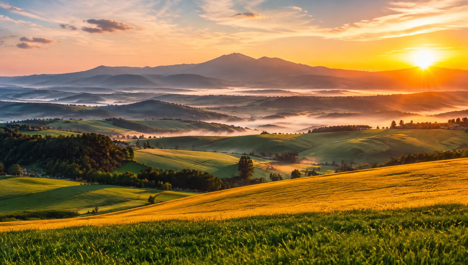 Panoramic farmland at sunrise